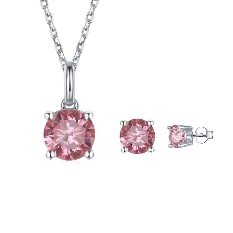 Pink Moissanite Jewelry Set - FineColorJewels