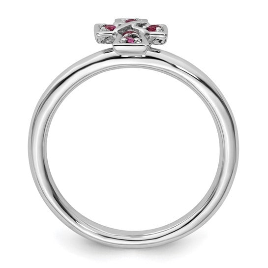 Natural Rhodolite Garnet Silver Stackable Cross Ring