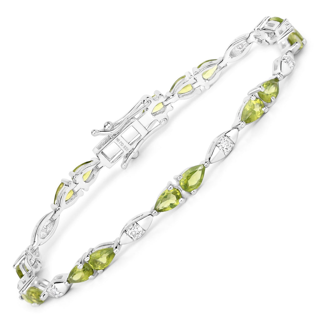 4.63 Ct Genuine Peridot and Lab Grown Diamond Prong Silver Tennis Bracelet