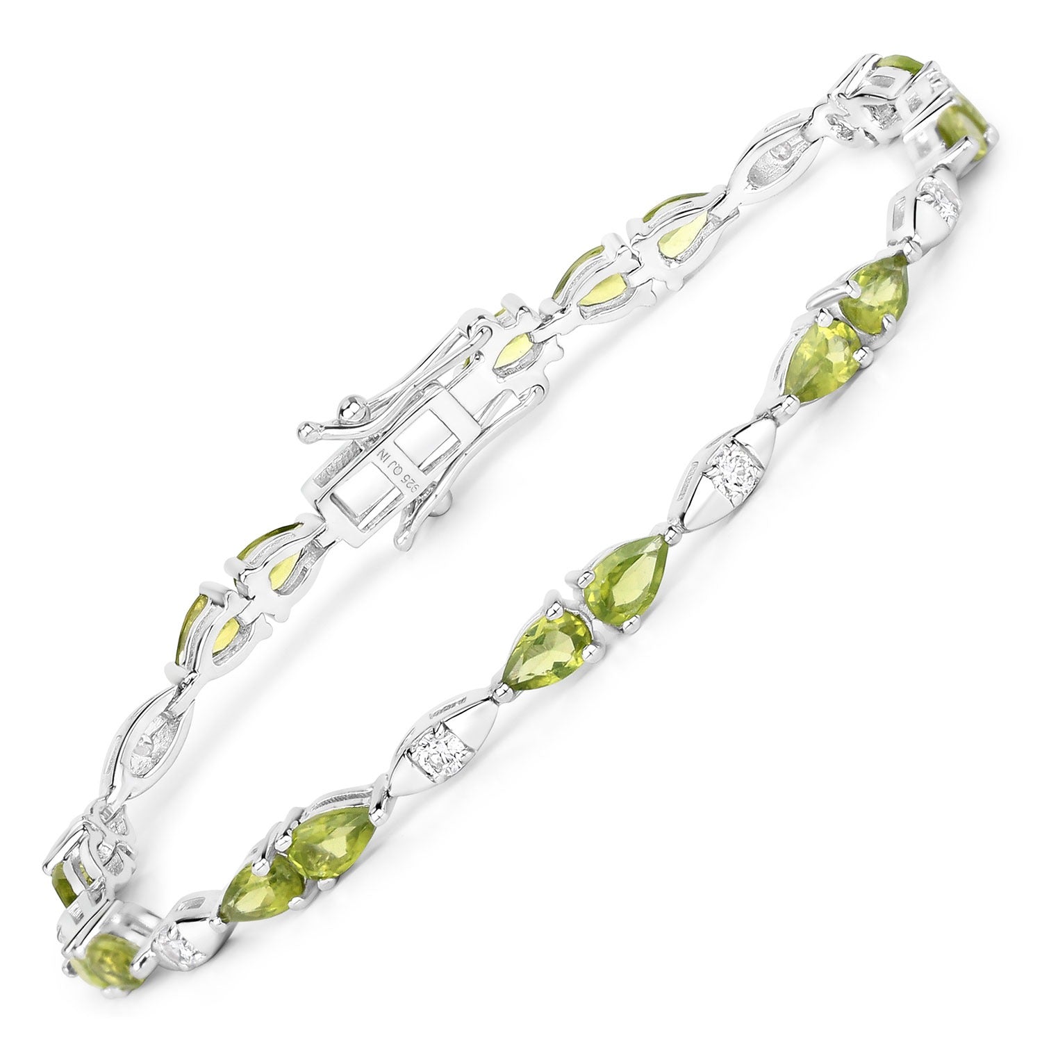 4.63 Ct Genuine Peridot and Lab Grown Diamond Prong Silver Tennis Bracelet