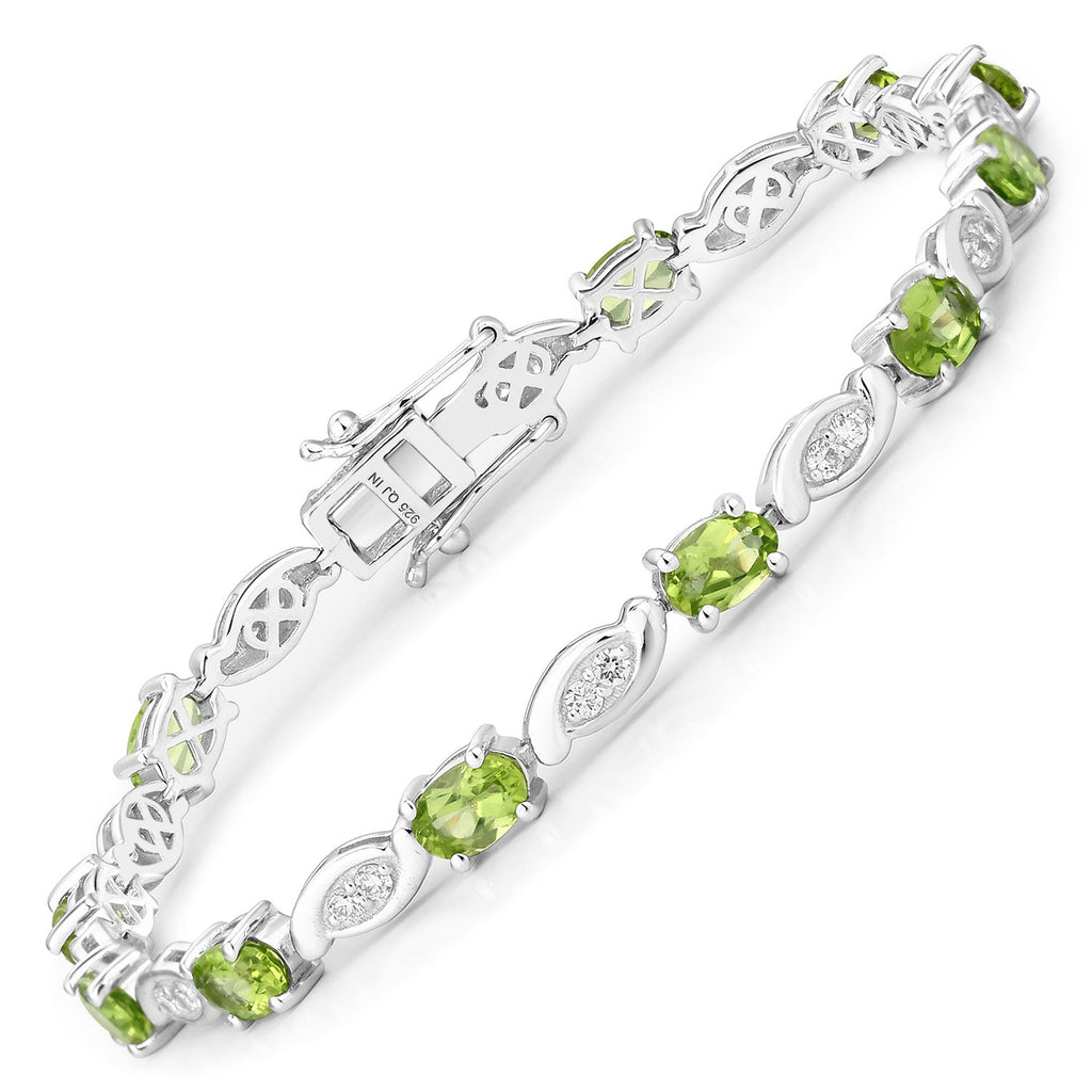 5.45 Ct Genuine Peridot and Lab Grown Diamond Prong Silver Tennis Bracelet