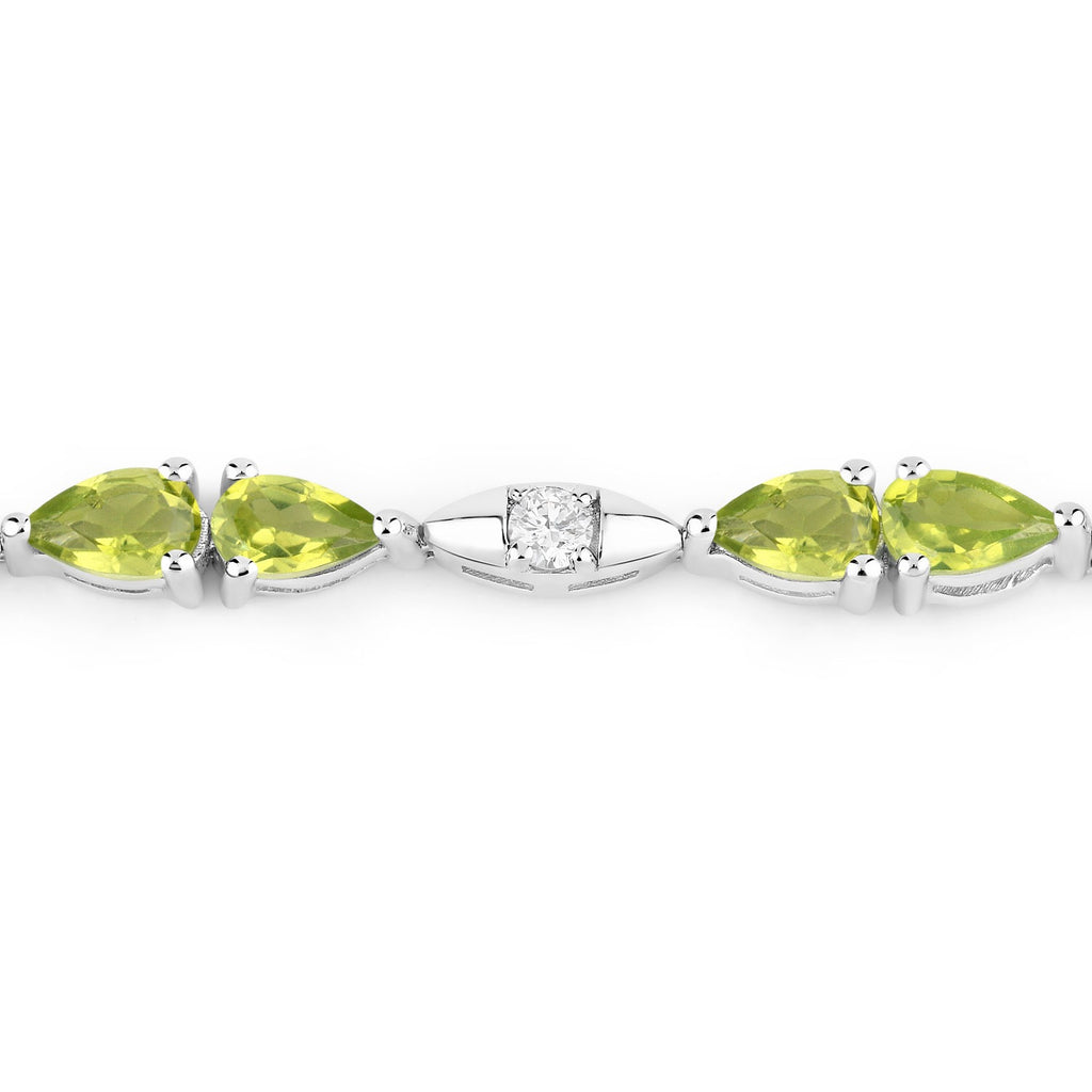 4.63 Ct Genuine Peridot and Lab Grown Diamond Prong Silver Tennis Bracelet