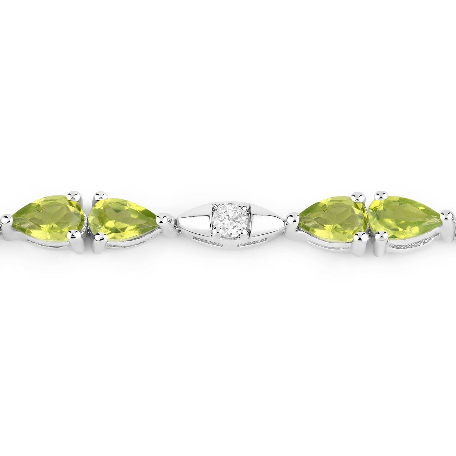 4.63 Ct Genuine Peridot and Lab Grown Diamond Prong Silver Tennis Bracelet