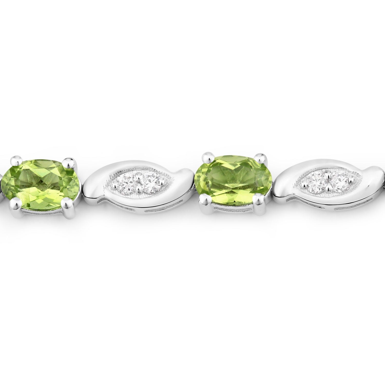 5.45 Ct Genuine Peridot and Lab Grown Diamond Prong Silver Tennis Bracelet