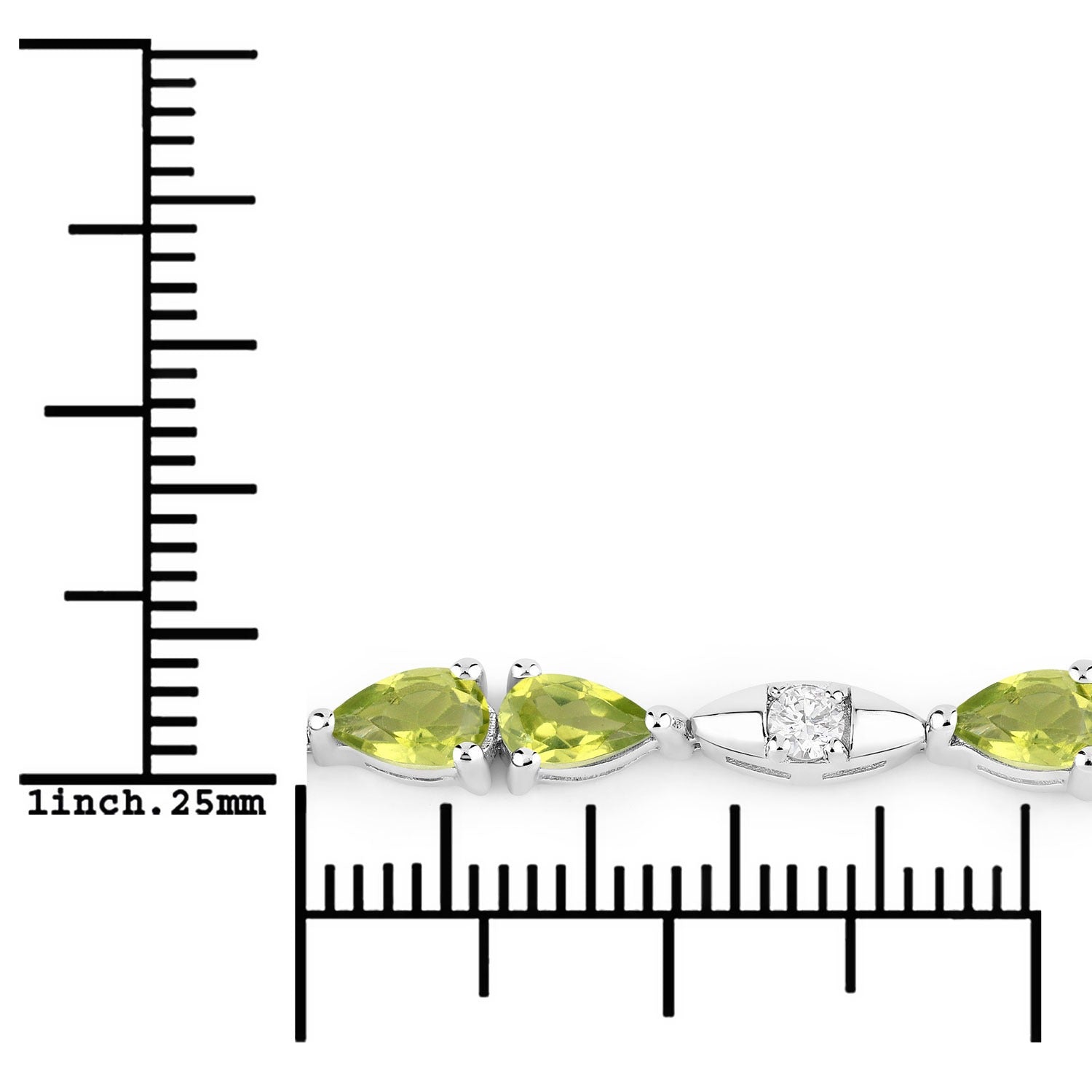 4.63 Ct Genuine Peridot and Lab Grown Diamond Prong Silver Tennis Bracelet