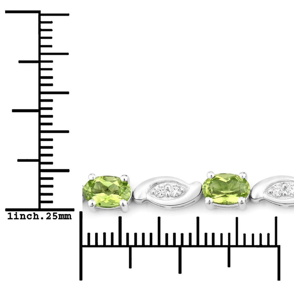 5.45 Ct Genuine Peridot and Lab Grown Diamond Prong Silver Tennis Bracelet