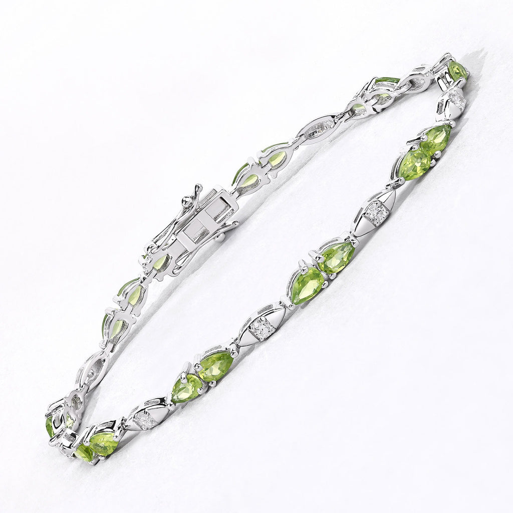 4.63 Ct Genuine Peridot and Lab Grown Diamond Prong Silver Tennis Bracelet