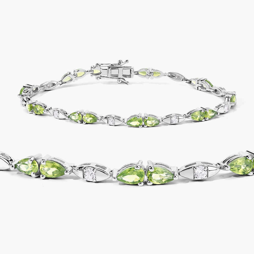 4.63 Ct Genuine Peridot and Lab Grown Diamond Prong Silver Tennis Bracelet