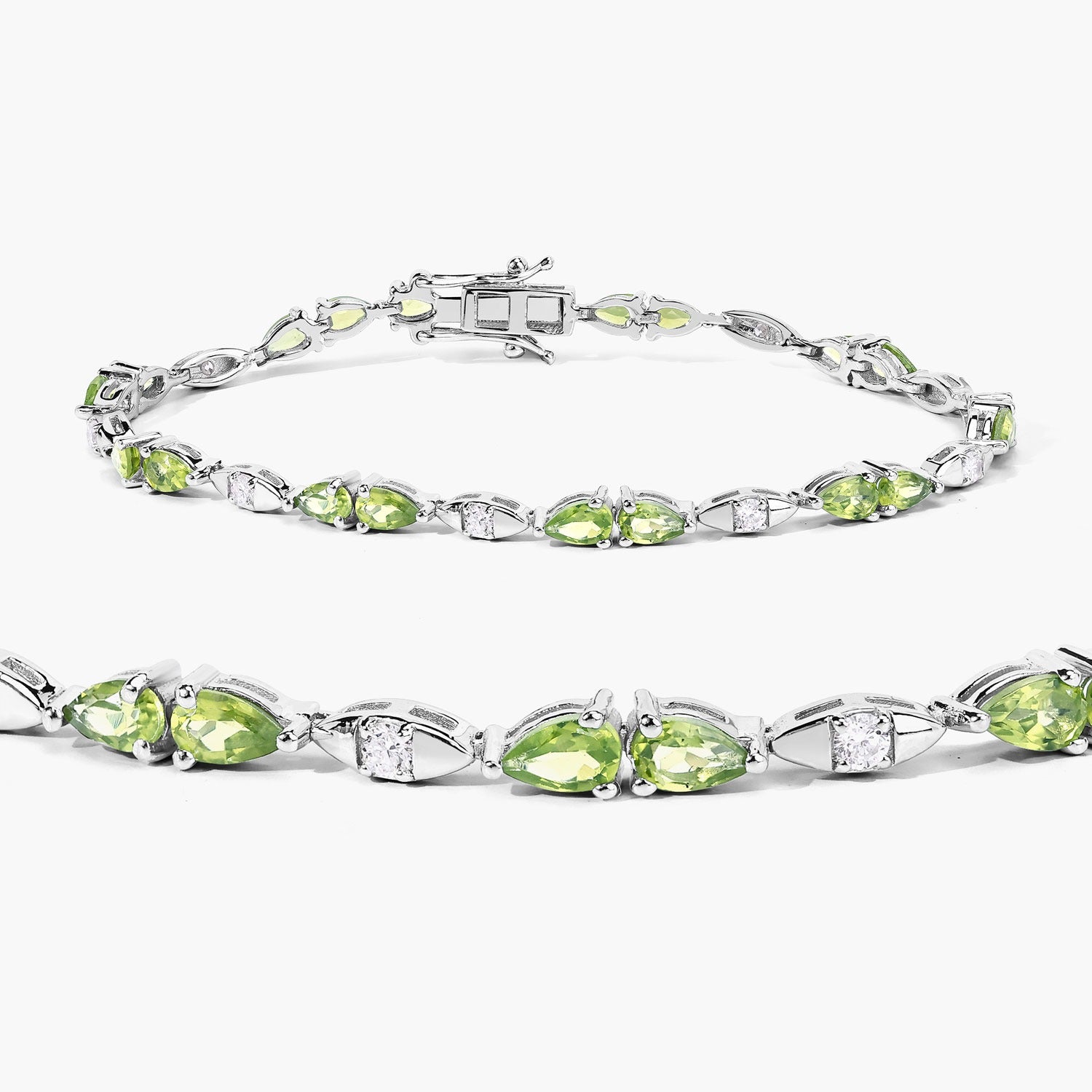 4.63 Ct Genuine Peridot and Lab Grown Diamond Prong Silver Tennis Bracelet