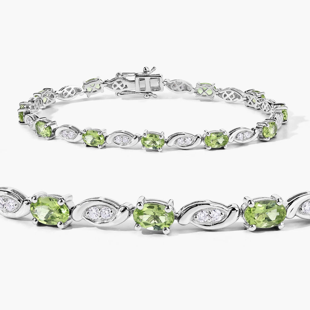 5.45 Ct Genuine Peridot and Lab Grown Diamond Prong Silver Tennis Bracelet