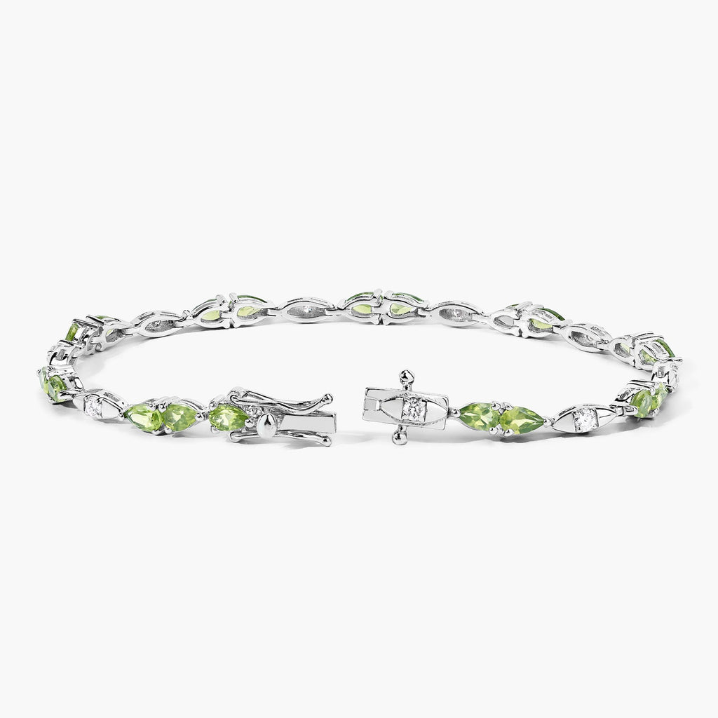 4.63 Ct Genuine Peridot and Lab Grown Diamond Prong Silver Tennis Bracelet