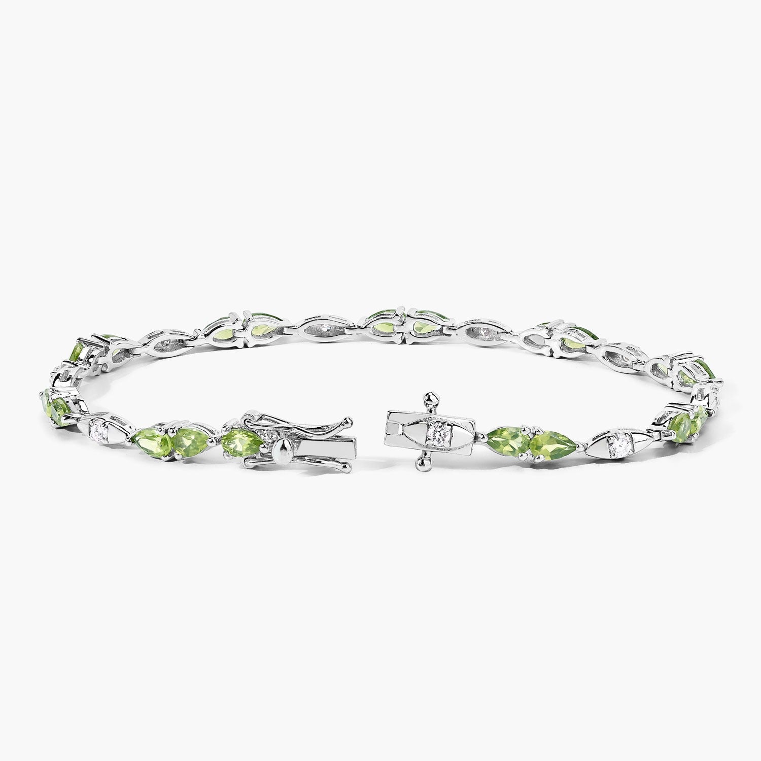4.63 Ct Genuine Peridot and Lab Grown Diamond Prong Silver Tennis Bracelet