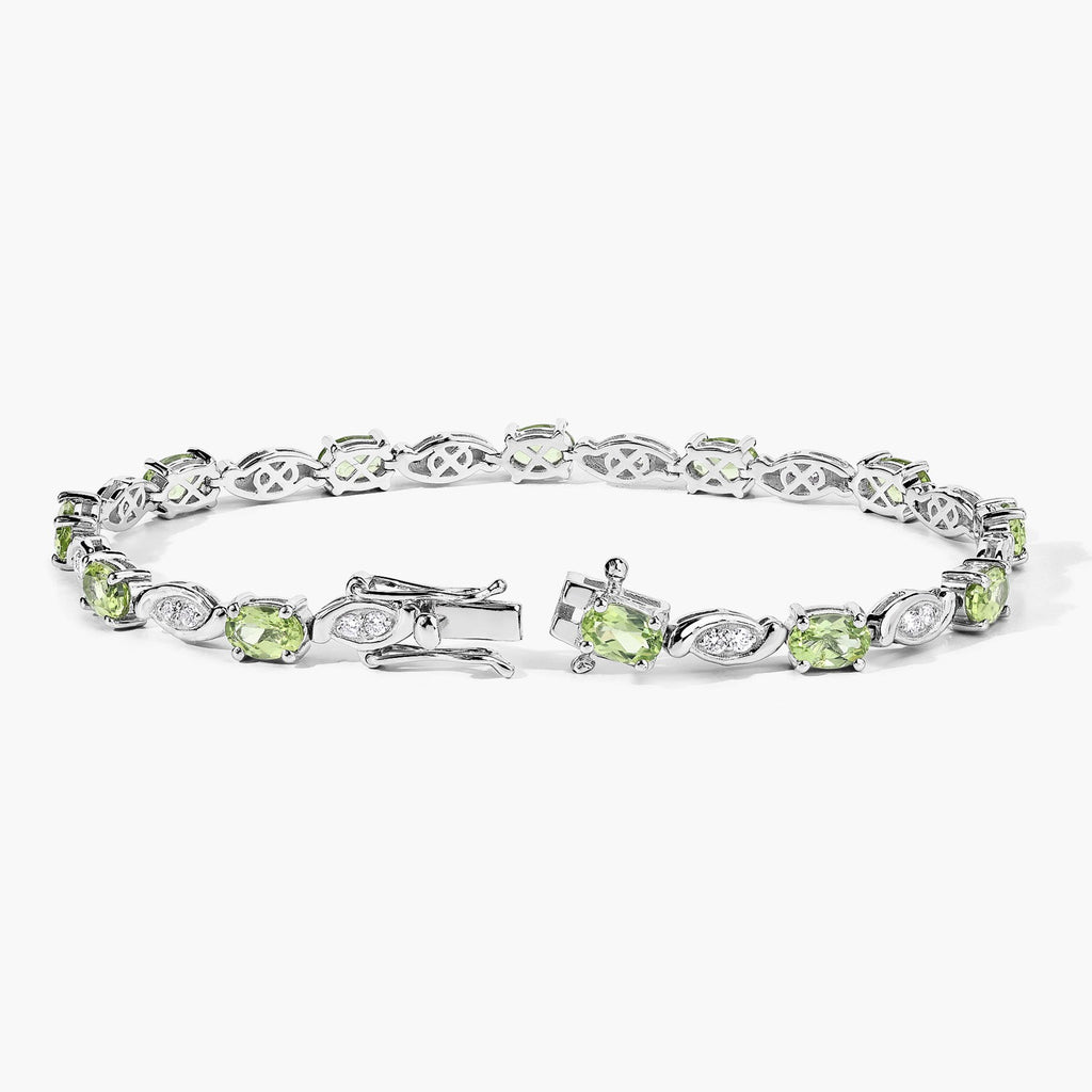 5.45 Ct Genuine Peridot and Lab Grown Diamond Prong Silver Tennis Bracelet