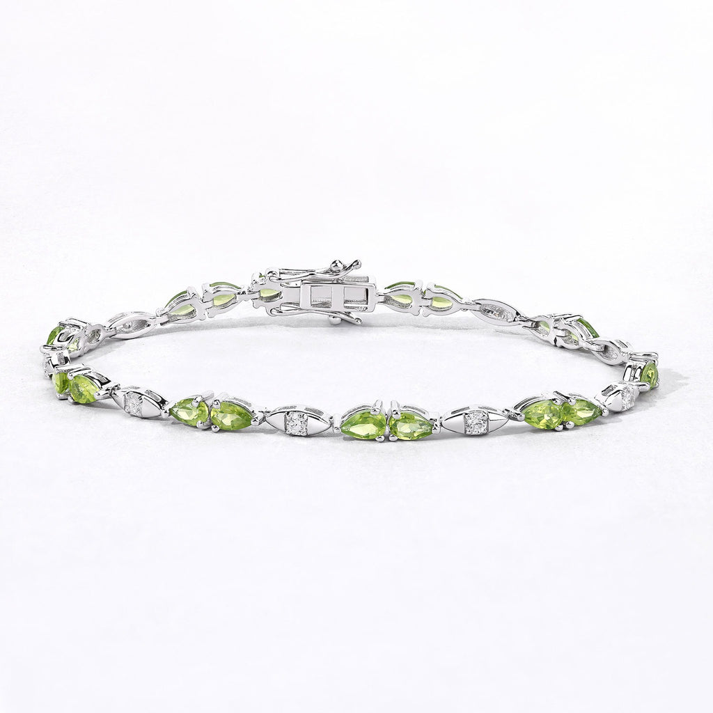4.63 Ct Genuine Peridot and Lab Grown Diamond Prong Silver Tennis Bracelet