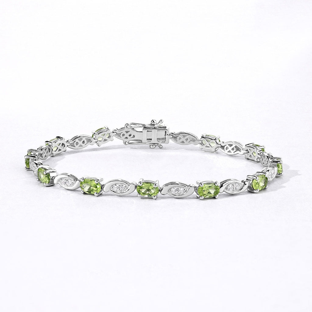 5.45 Ct Genuine Peridot and Lab Grown Diamond Prong Silver Tennis Bracelet