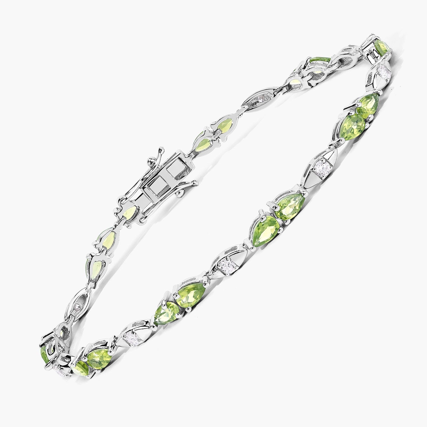 4.63 Ct Genuine Peridot and Lab Grown Diamond Prong Silver Tennis Bracelet