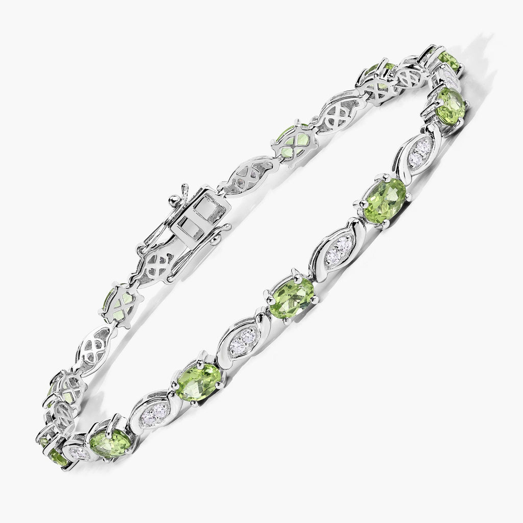 5.45 Ct Genuine Peridot and Lab Grown Diamond Prong Silver Tennis Bracelet