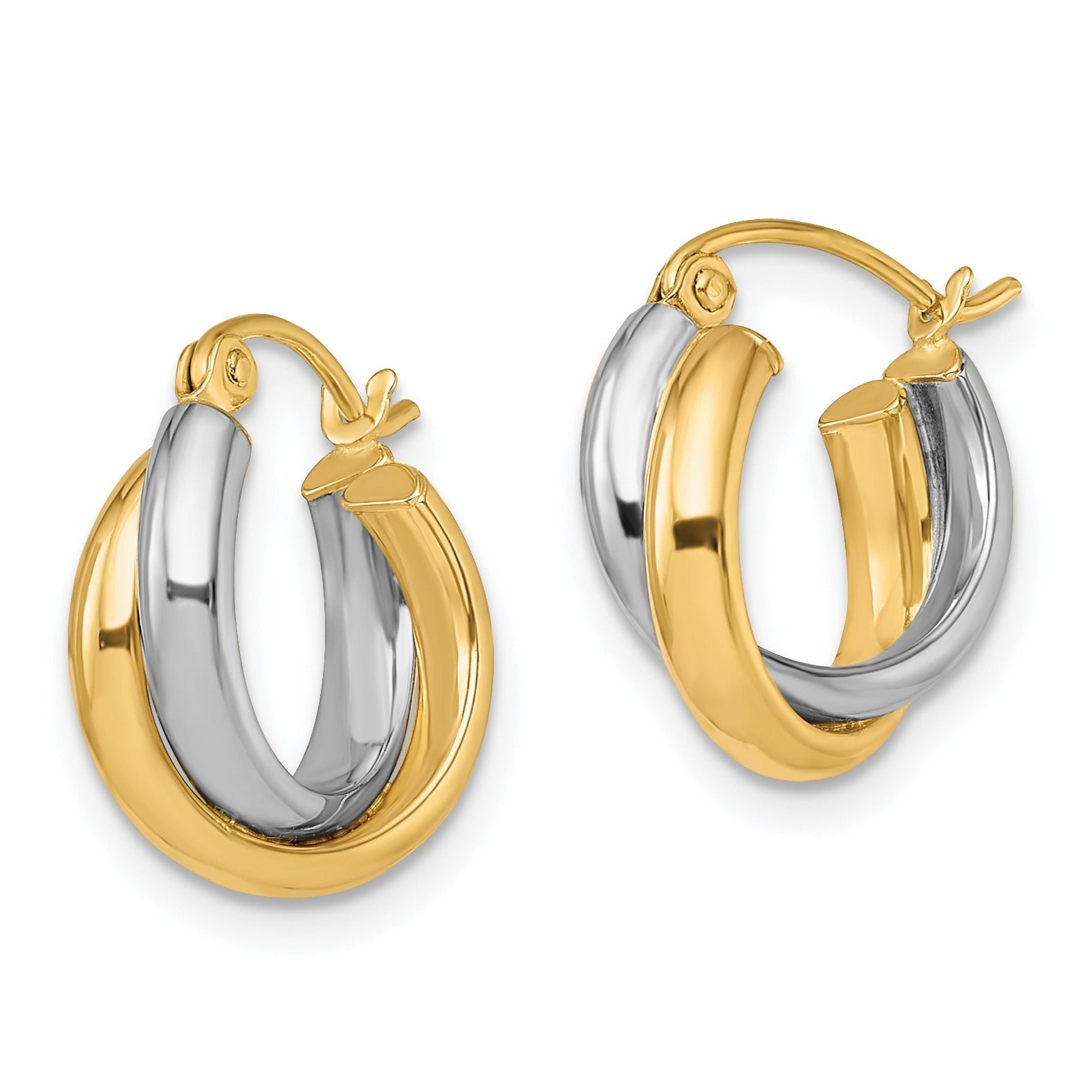 10K Gold Two-Tone Hinged Hoop Earrings