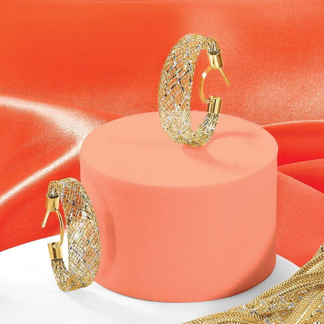 14K Gold Mesh Hoop Earrings