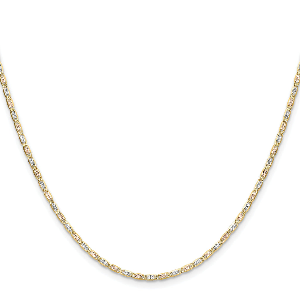 2mm 14k Gold Tri-Color Pavé Valentino Chain 18 inch
