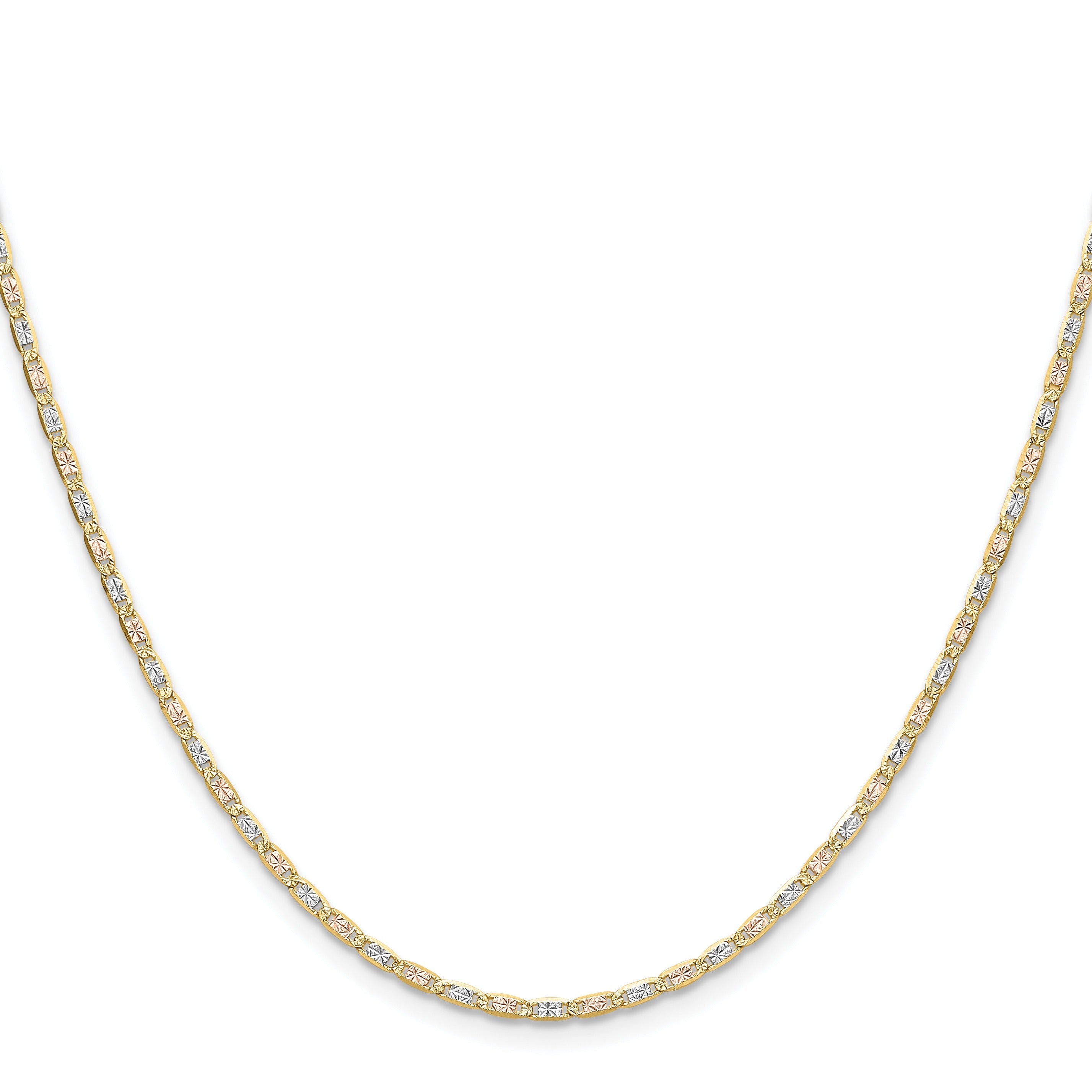 2mm 14k Gold Tri-Color Pavé Valentino Chain 18 inch