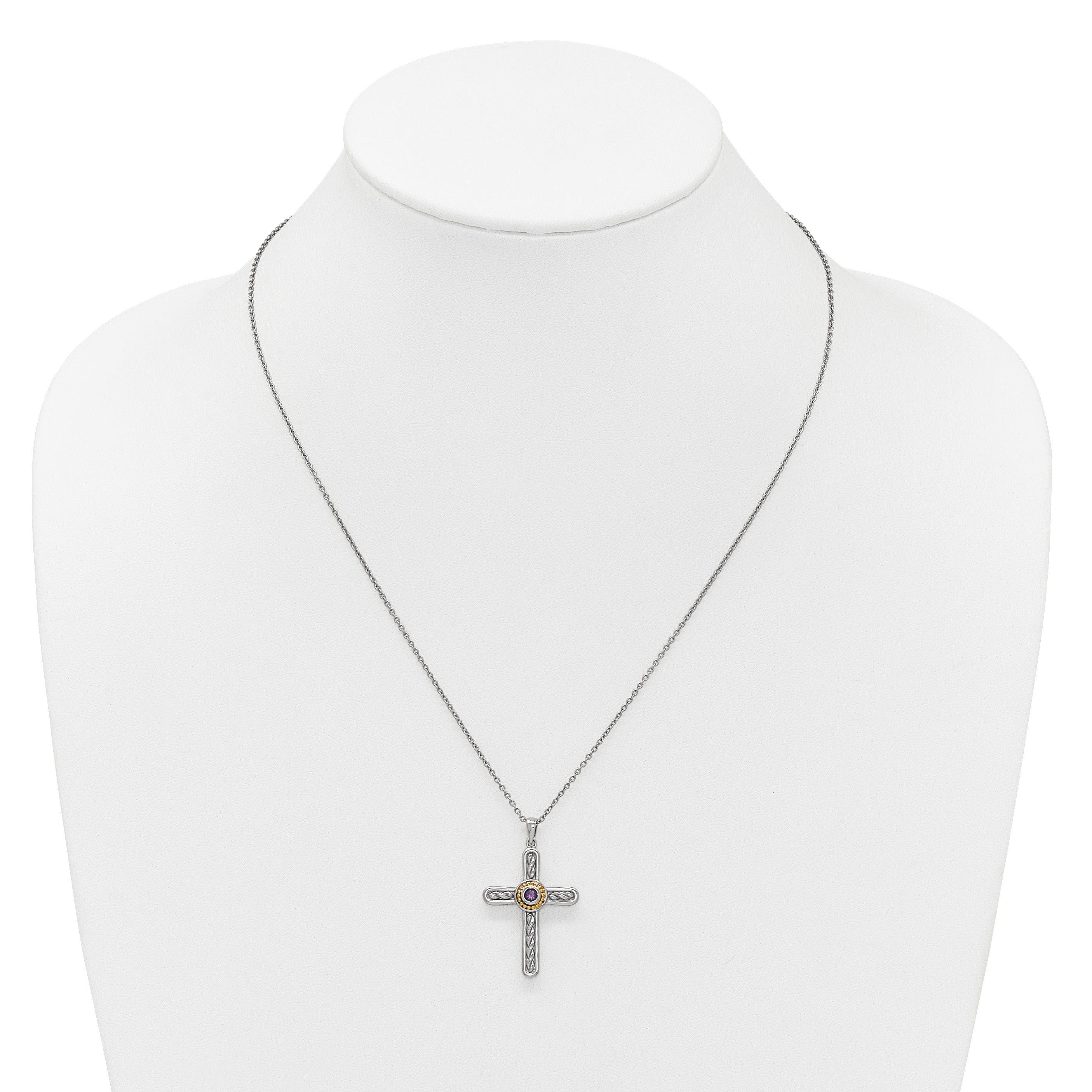 Sterling Silver Natural Amethyst Cross Extension Necklace