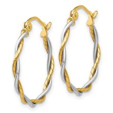 Load image into Gallery viewer, 14k Gold Two-tone Twisted Round Hoop Earrings