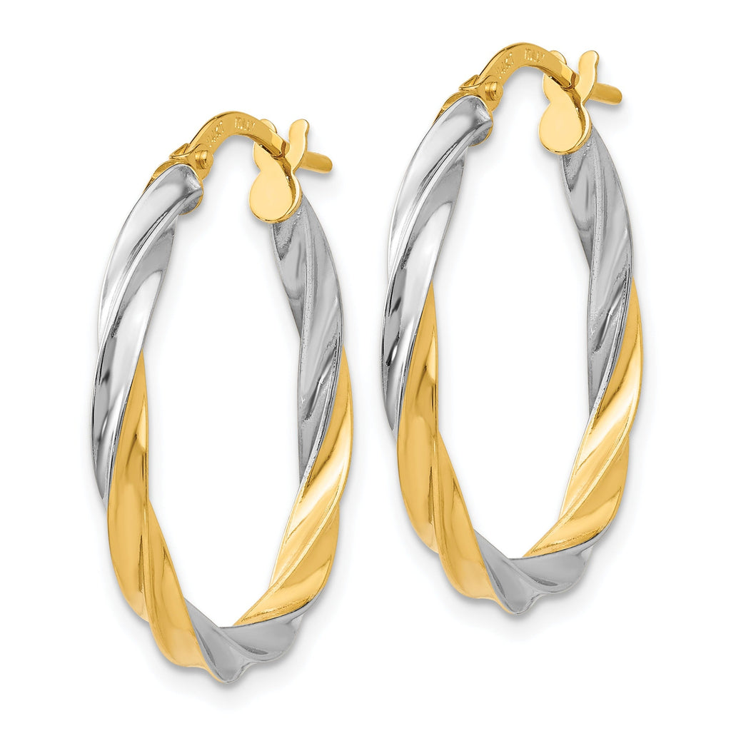 14K Gold and Rhodium Twisted Hoop Earrings