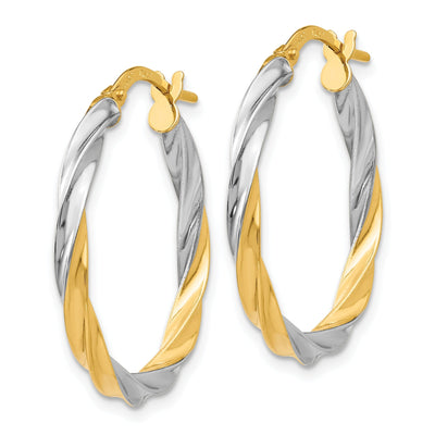 14K Gold and Rhodium Twisted Hoop Earrings
