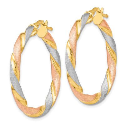 Tri-color Hinged Hoop Silver Earrings