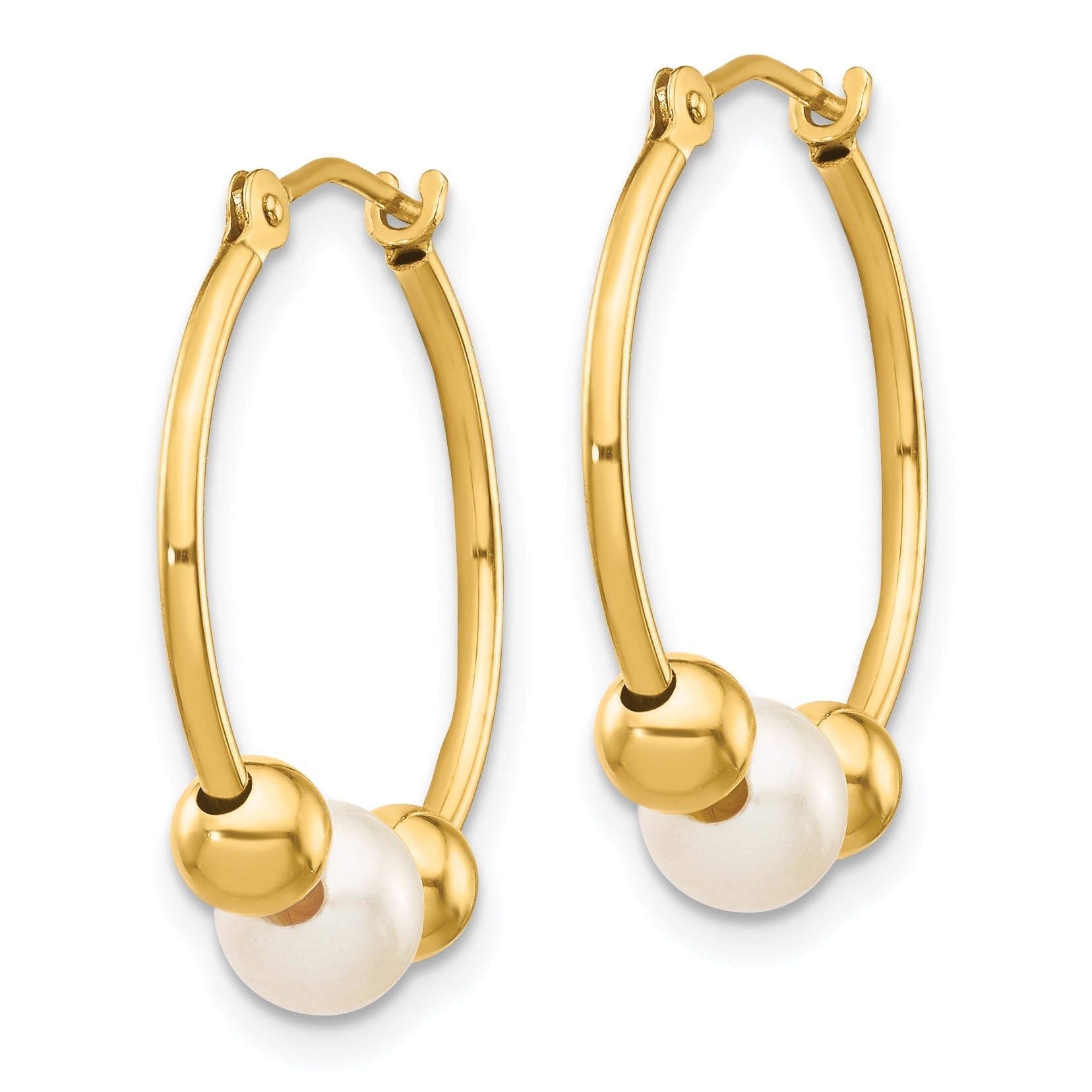 14K Gold White Semi-Round Pearl Hoop Earring