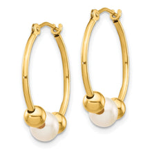 Load image into Gallery viewer, 14K Gold White Semi-Round Pearl Hoop Earring