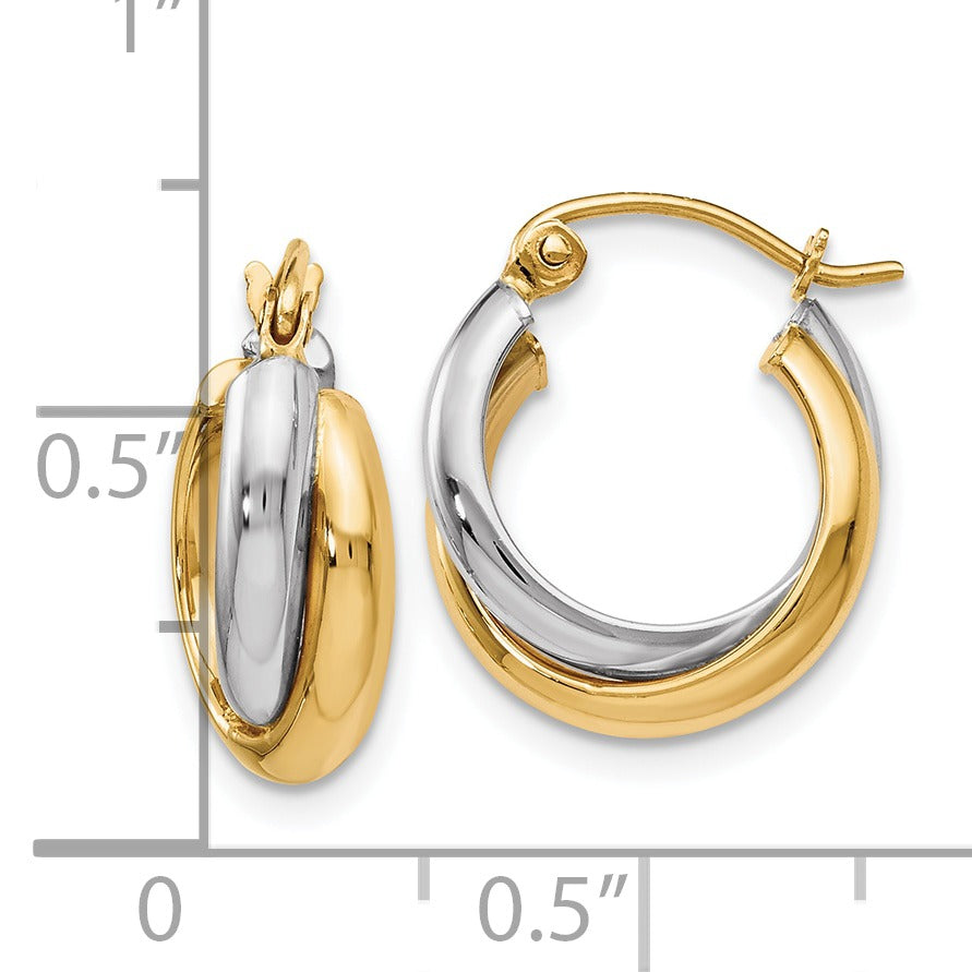 10K Gold Two-Tone Hinged Hoop Earrings