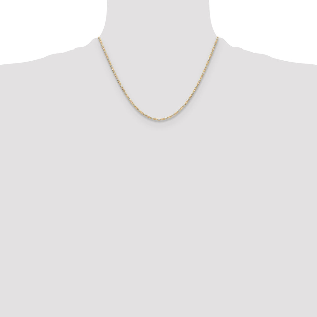 2mm 14k Gold Tri-Color Pavé Valentino Chain 18 inch