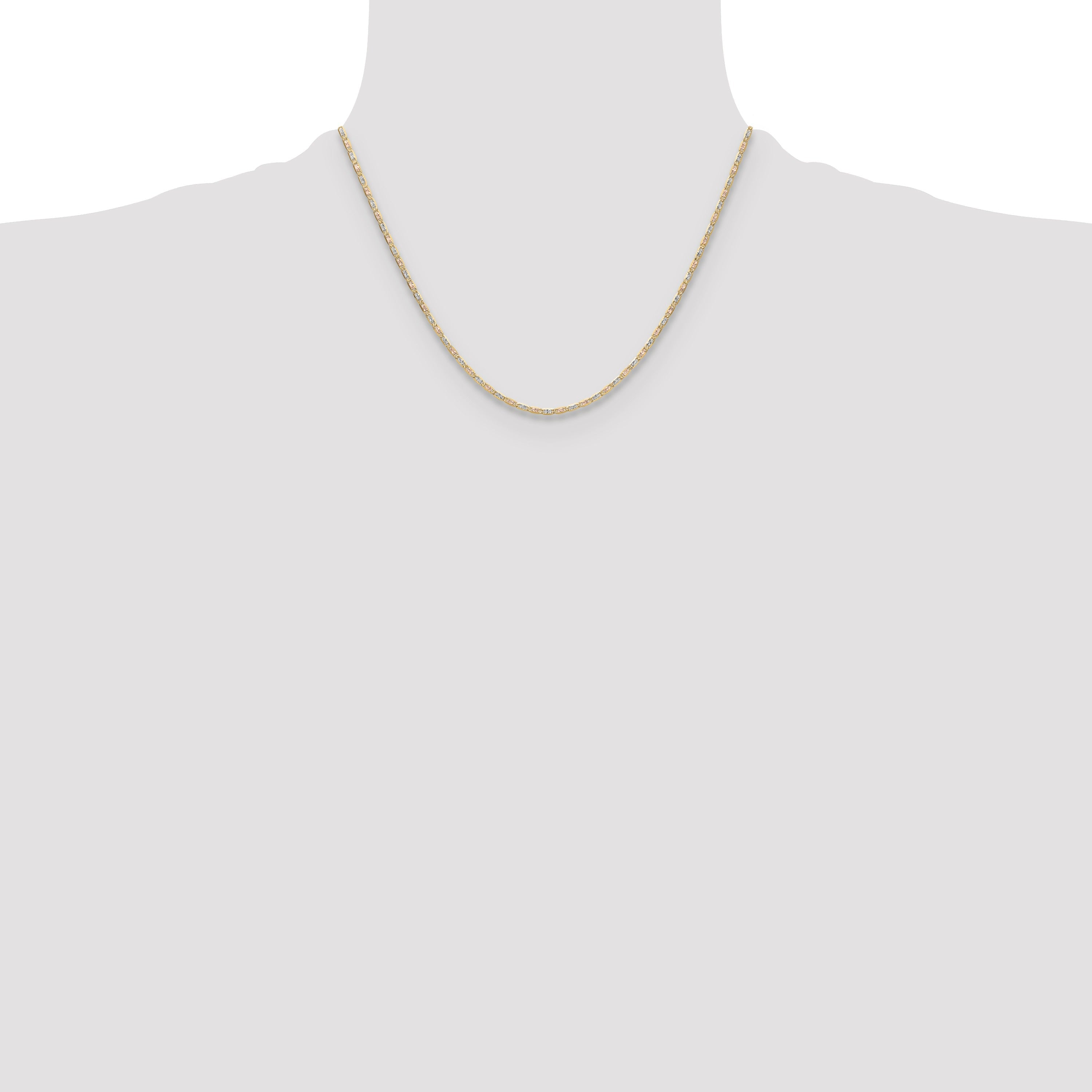 2mm 14k Gold Tri-Color Pavé Valentino Chain 18 inch