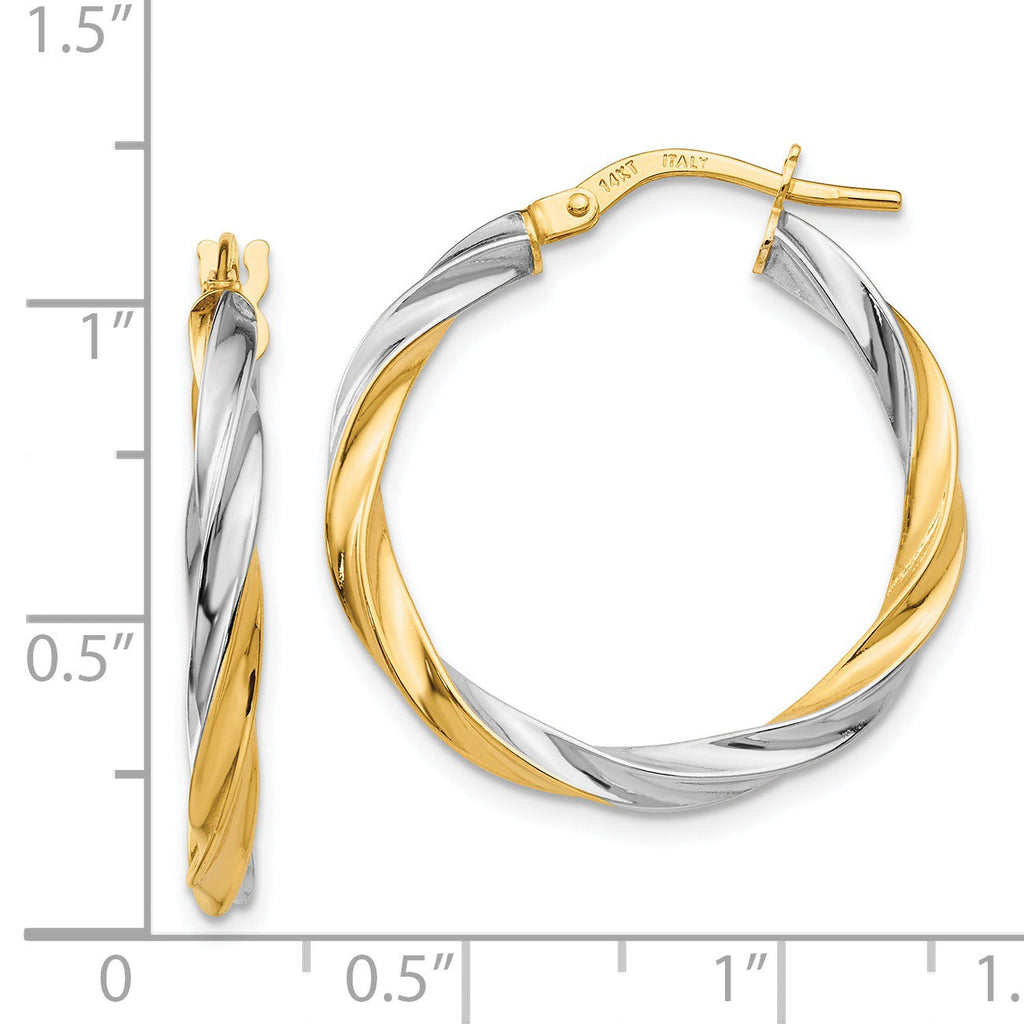 14K Gold and Rhodium Twisted Hoop Earrings
