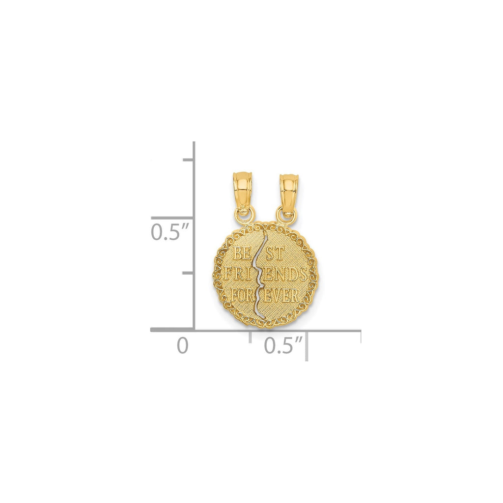 Gold best friends forever split pendant charms for necklaces, FCJ Jewelry LLC jewelry.