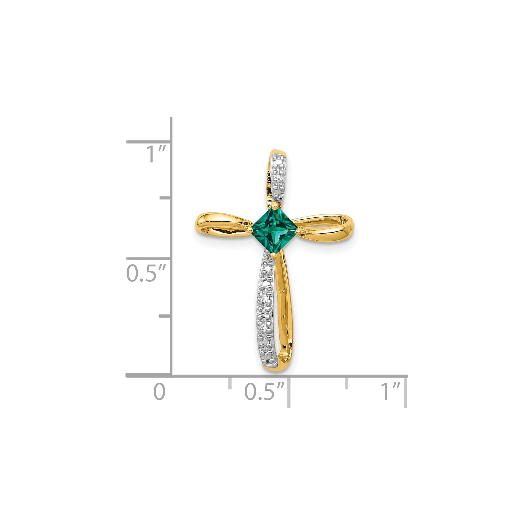Lab Created Emerald and Diamond Cross Pendant Gold