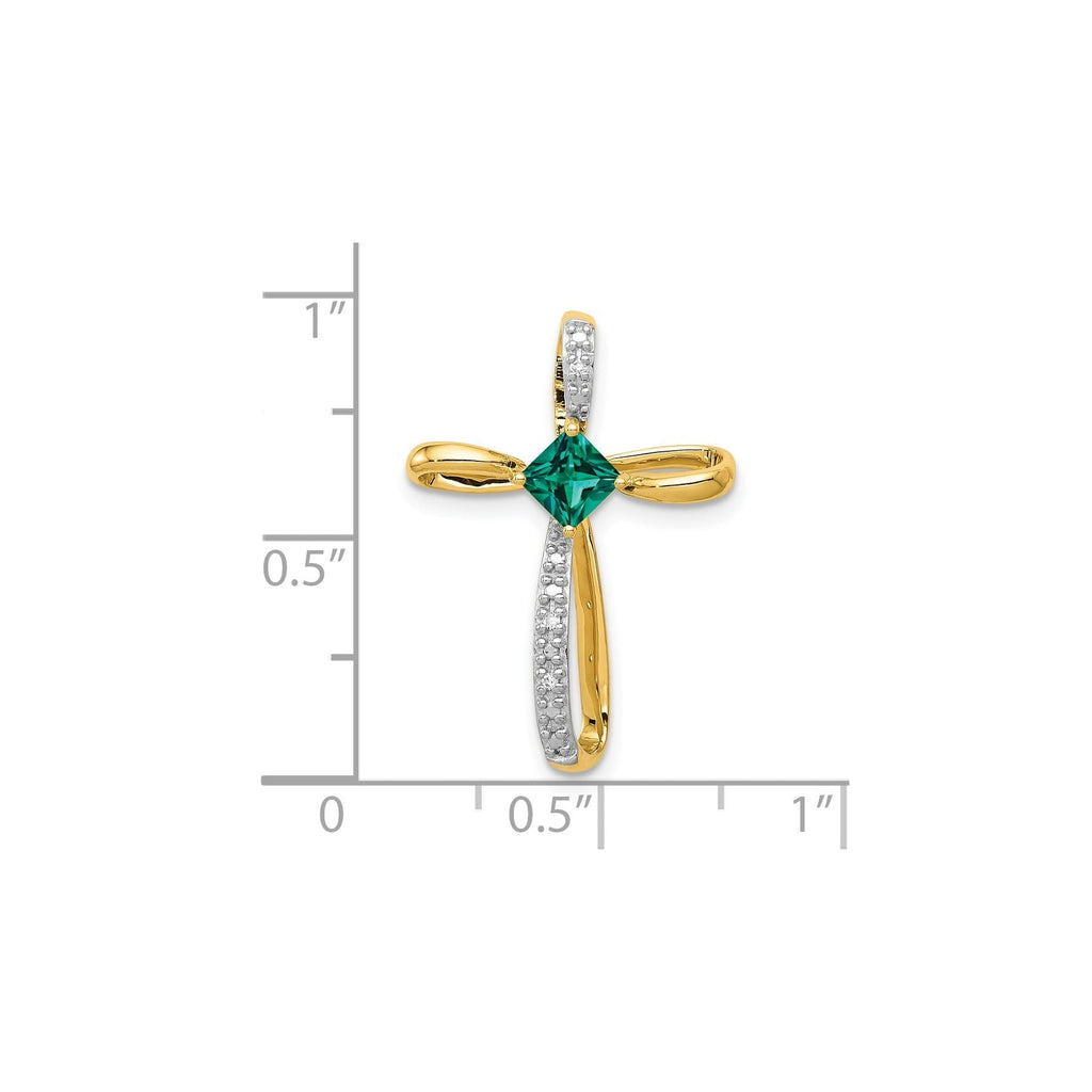 Lab Created Emerald and Diamond Cross Pendant Gold