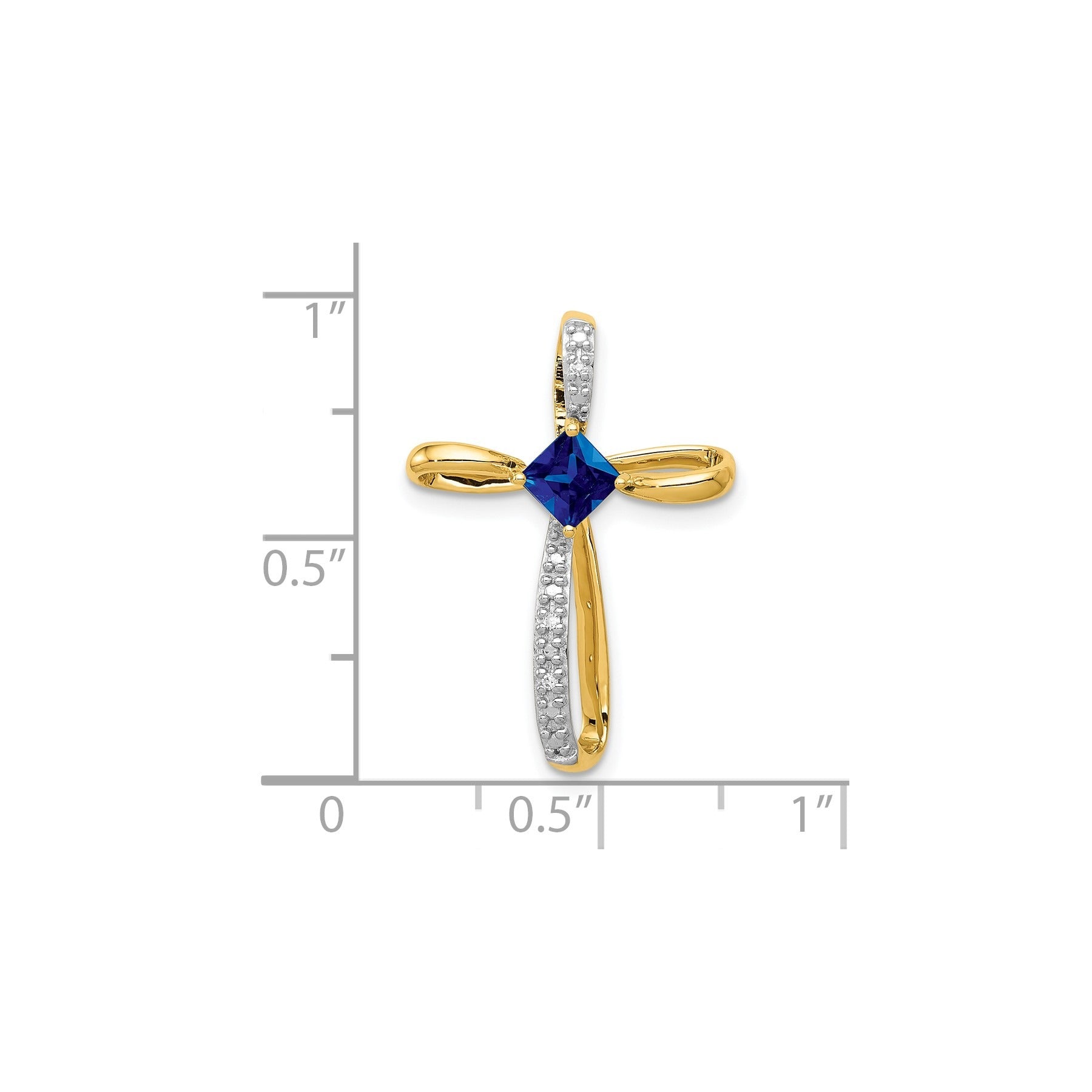 Lab Created Sapphire and Diamond Cross Pendant Gold