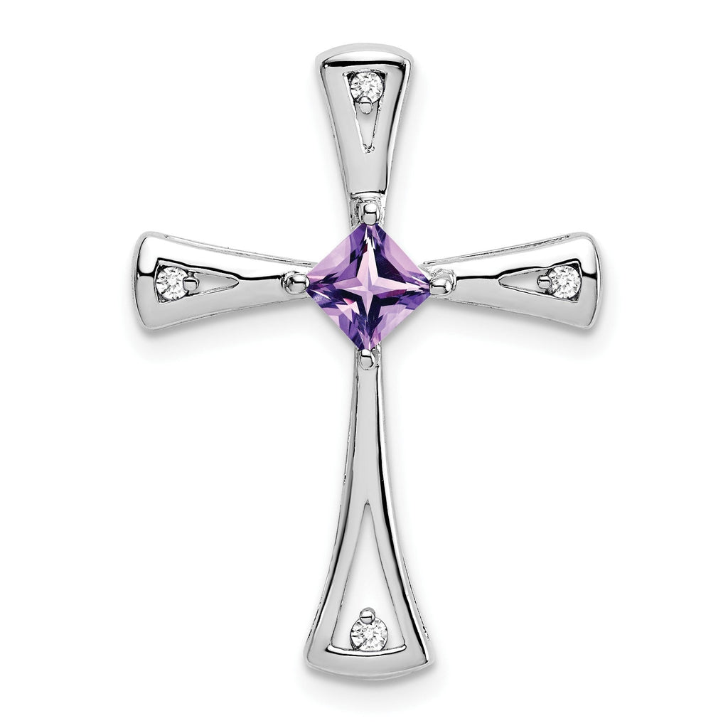 Natural Purple Amethyst and Diamond Cross Pendant Gold
