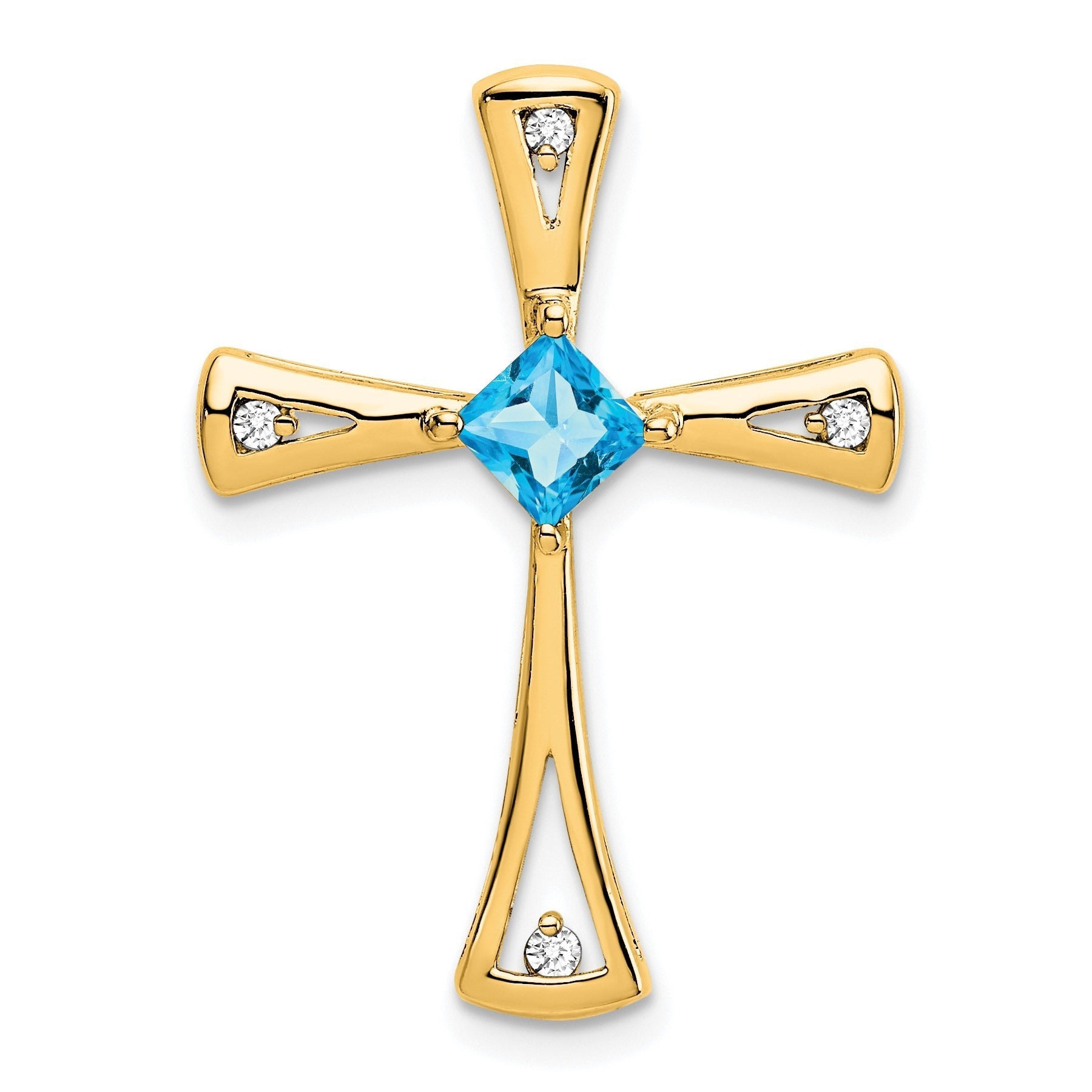 Natural Swiss Blue Topaz and Diamond Cross Chain Slide Pendant