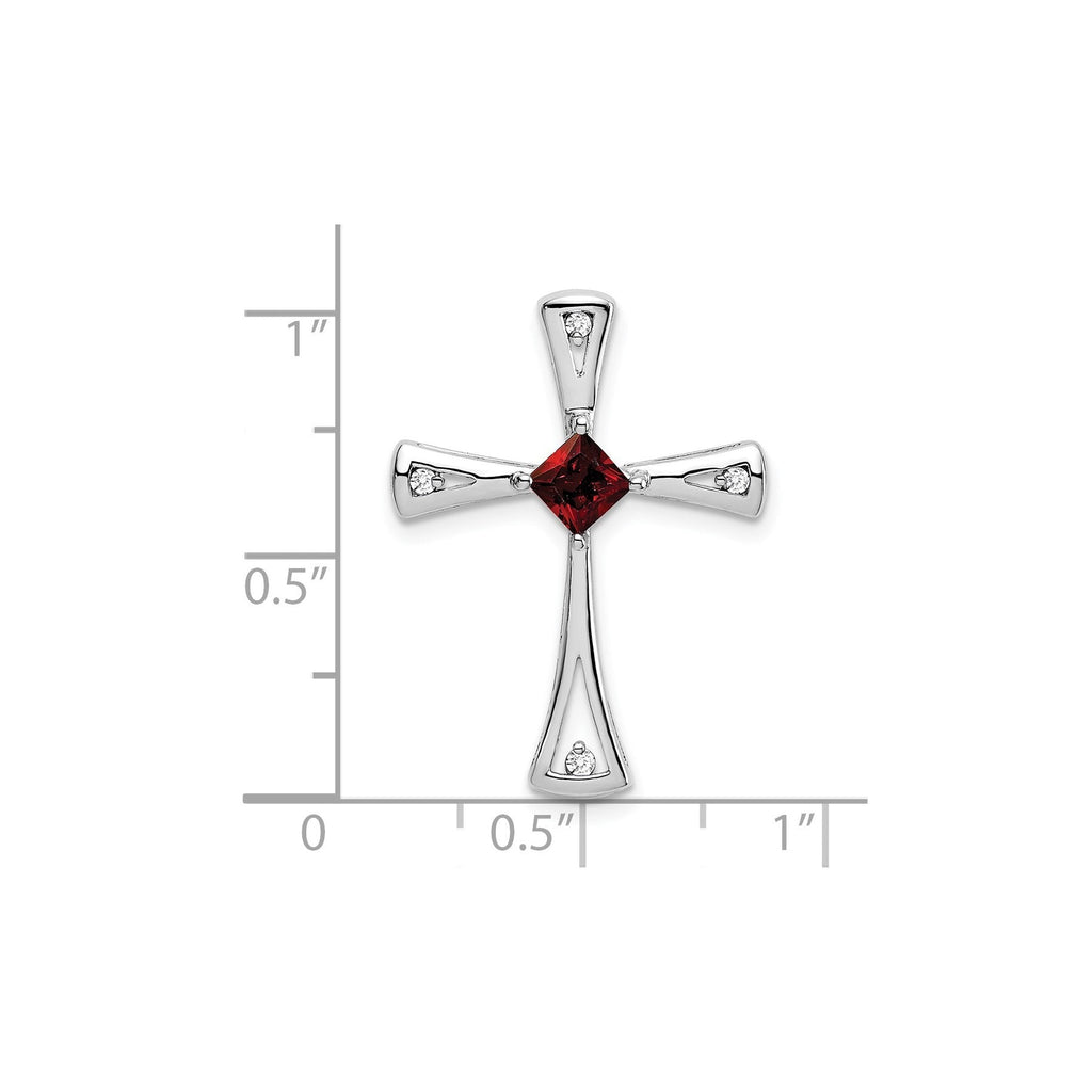Natural Garnet and Diamond Cross Chain Slide Pendant