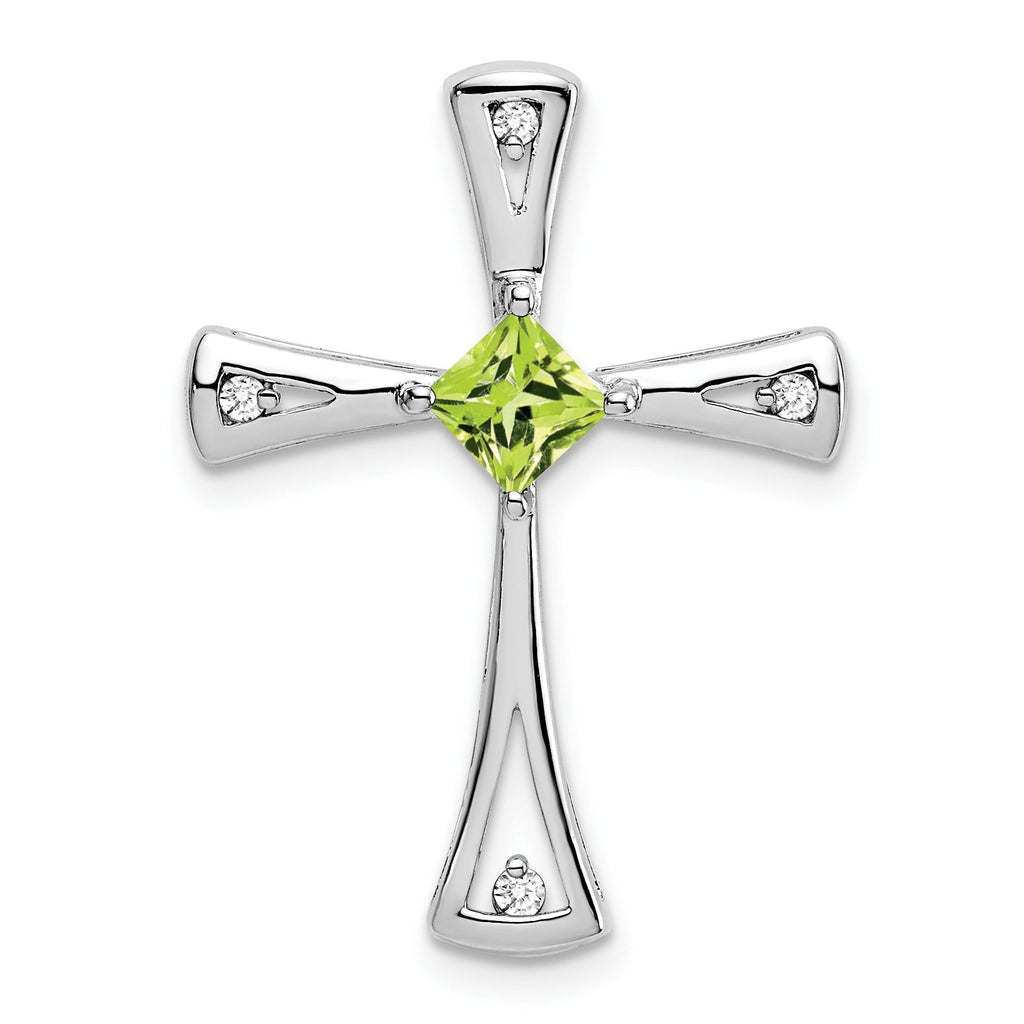 Natural Peridot and Diamond Cross Chain Slide Pendant