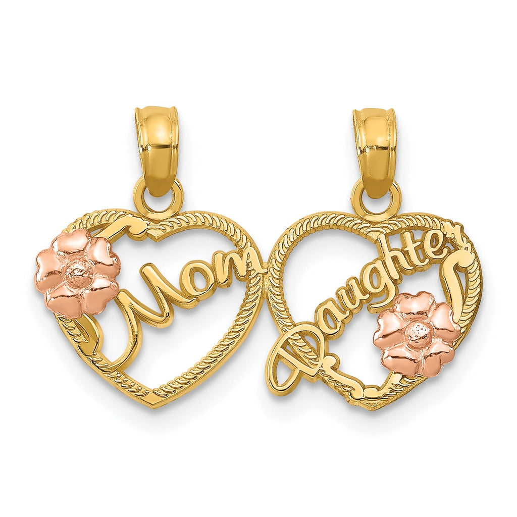 10K yellow gold mom - Daughter Breakable Hearts Pendant