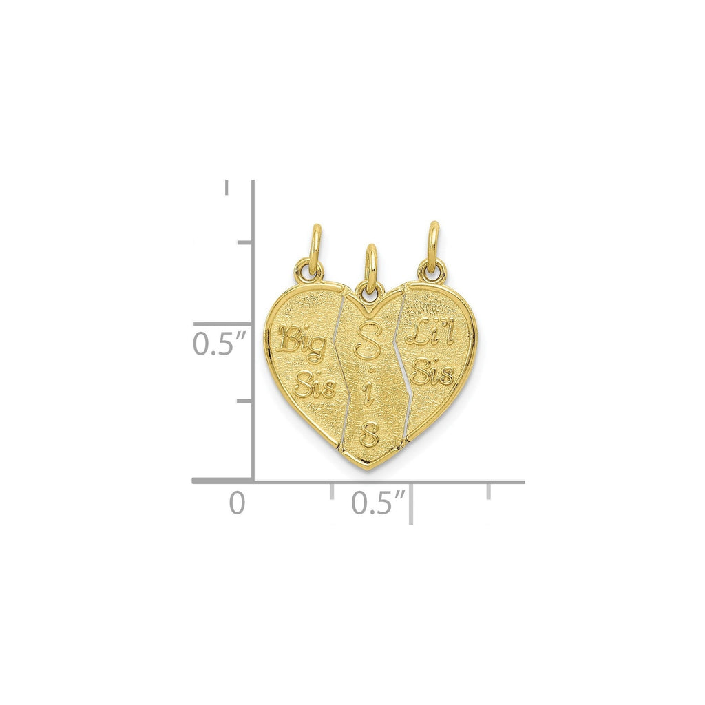 10k 3 piece Break-apart Big Sis, Sis and Lil Sis Charm Pendant