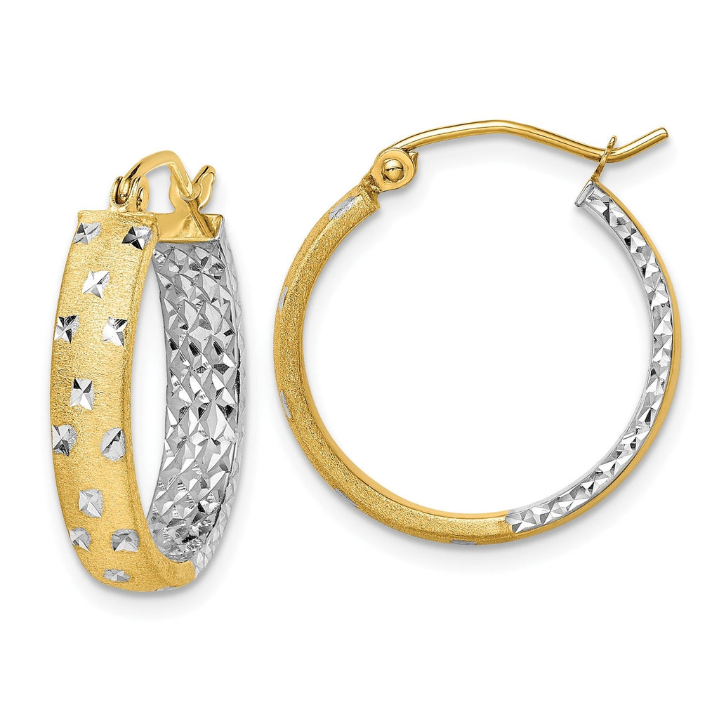 10k Gold Two-tone Diamond-cut Hoop Earrings