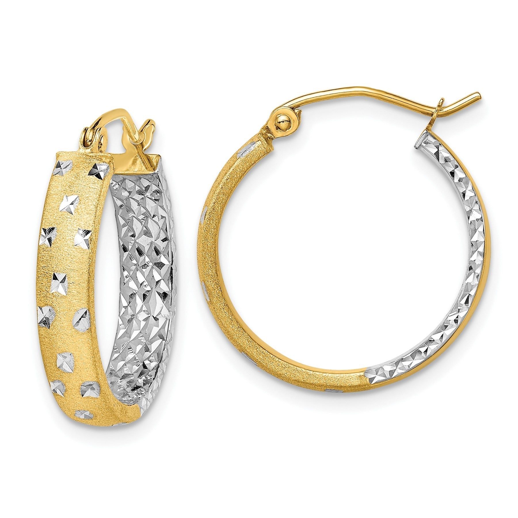 10k Gold Two-tone Diamond-cut Hoop Earrings