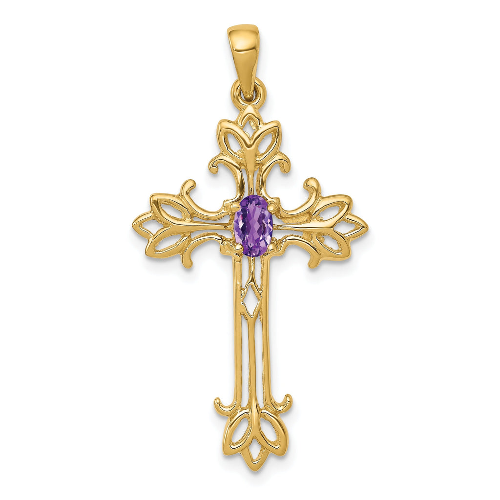 10K Yellow Gold Natural Amethyst Cross Pendant
