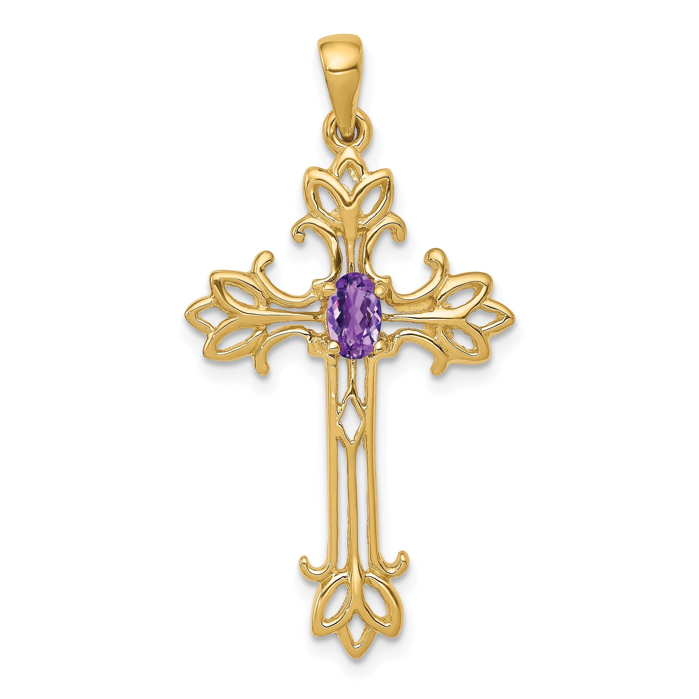 10K Yellow Gold Natural Amethyst Cross Pendant